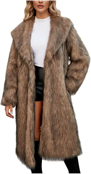 Leopard Print Cardigan for Women Winter Luxury Faux Fur Warm Coats Open Front Long Sleeve Dressy Shaggy Jackets