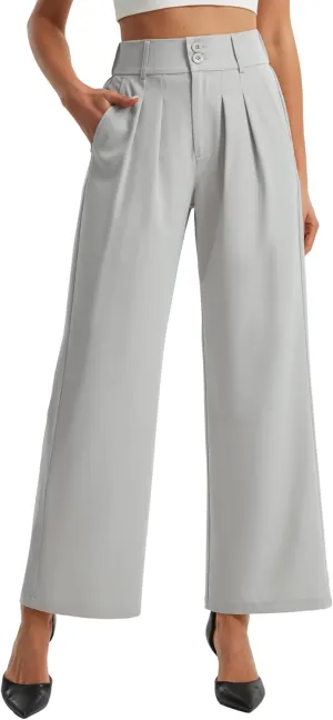 Libin Women's Wide Leg Dress Pants High Waisted Button Pleated Business Work Pants Casual Slacks Trousers with Pockets