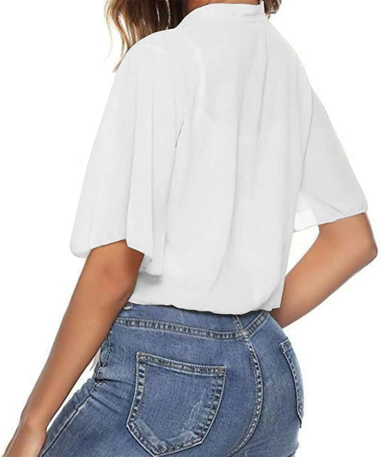 Lightweight Short Sleeve Cardigans for Women Tie Open Front Chiffon Shrug Cropped Bolero Sheer Summer Tops