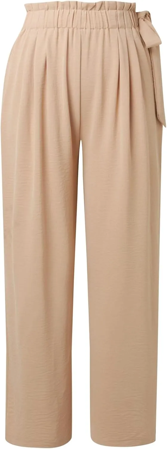 Linen Pants for Women High Waist Wide Leg Pants Loose Fit Palazzo Pants Summer Beach Trousers with Pockets