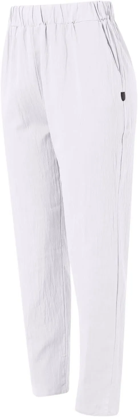 Linen Pants for Women High Waist Wide Leg Pants Loose Fit Summer Beach Pants Lightweight Long Casual Trousers Pocket