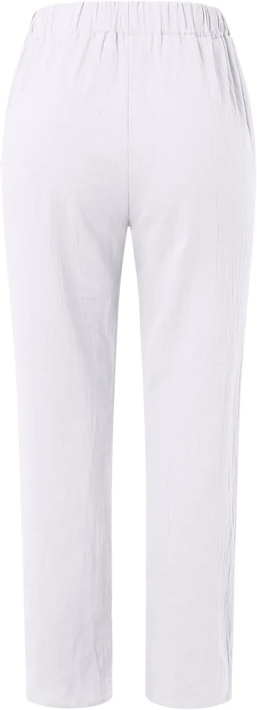 Linen Pants for Women High Waist Wide Leg Pants Loose Fit Summer Beach Pants Lightweight Long Casual Trousers Pocket
