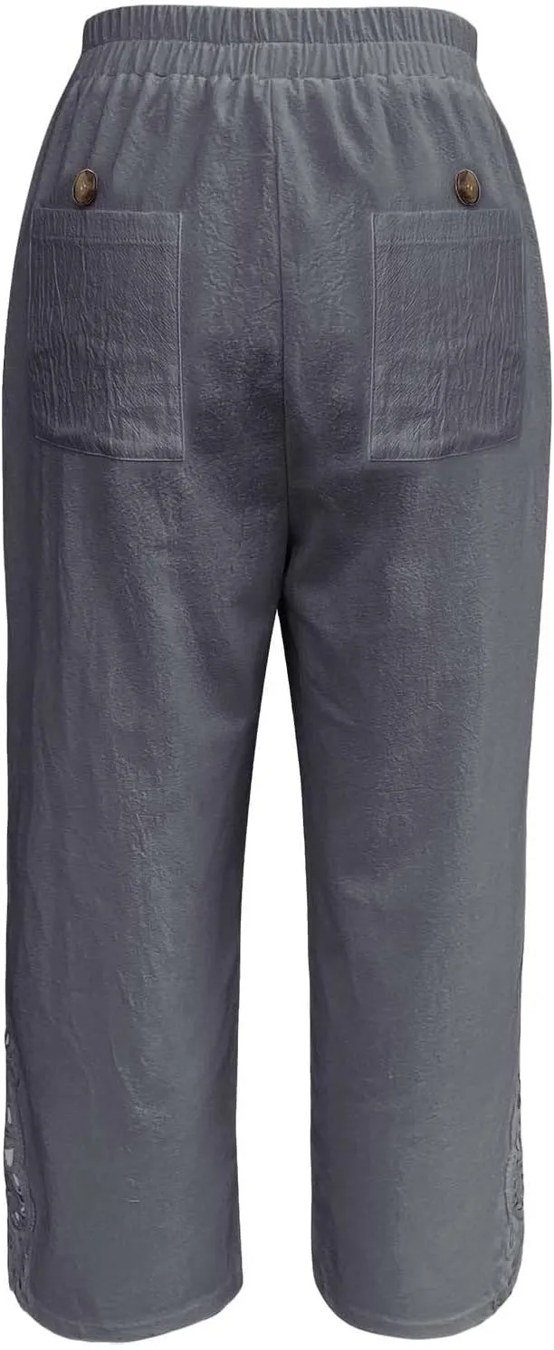 Linen Pants for Women Summer 2025 Trendy Beach Slacks Outfits Casual High Waist Pant Vintage Trousers with Pockets