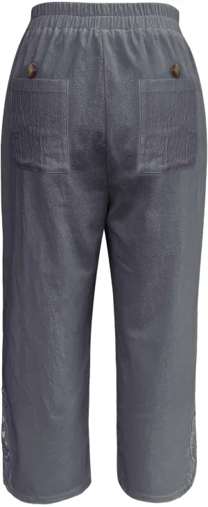 Linen Pants for Women Summer 2025 Trendy Beach Slacks Outfits Casual High Waist Pant Vintage Trousers with Pockets