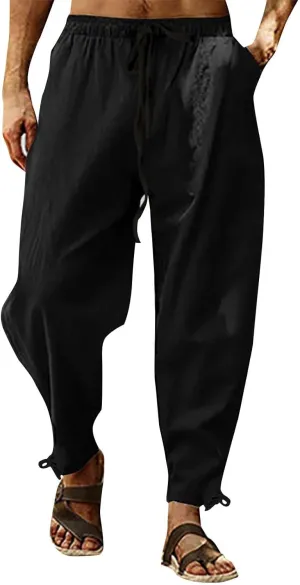 Linen Pants Men Lounge Straight-Leg Lightweight 2025 Vacation Work Pant Soft with Pocket Fashion Breathable Outfits