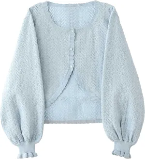 Lolita Short Cardigan Cute Loose Cable Knit Button Up Sweaters Women Teen Vintage Kawaii Open Front Crochet Shrug