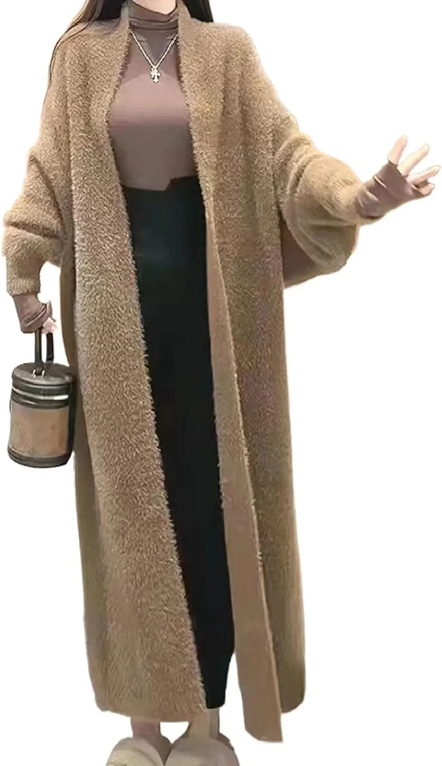 Long Fuzzy Cardigan Oversized Open Front Mohair Sweater Women Soft Cozy Warm Cardigan Trendy Coquette Loungewear