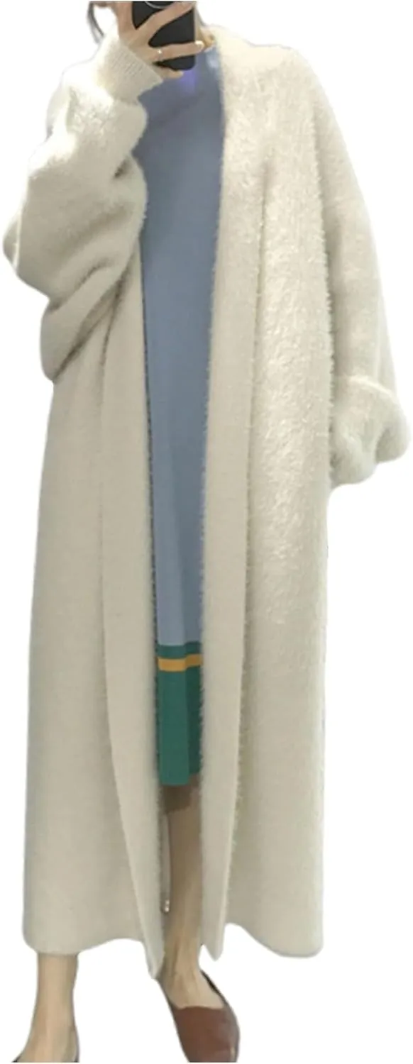 Long Fuzzy Cardigan Oversized Open Front Mohair Sweater Women Soft Cozy Warm Cardigan Trendy Coquette Loungewear