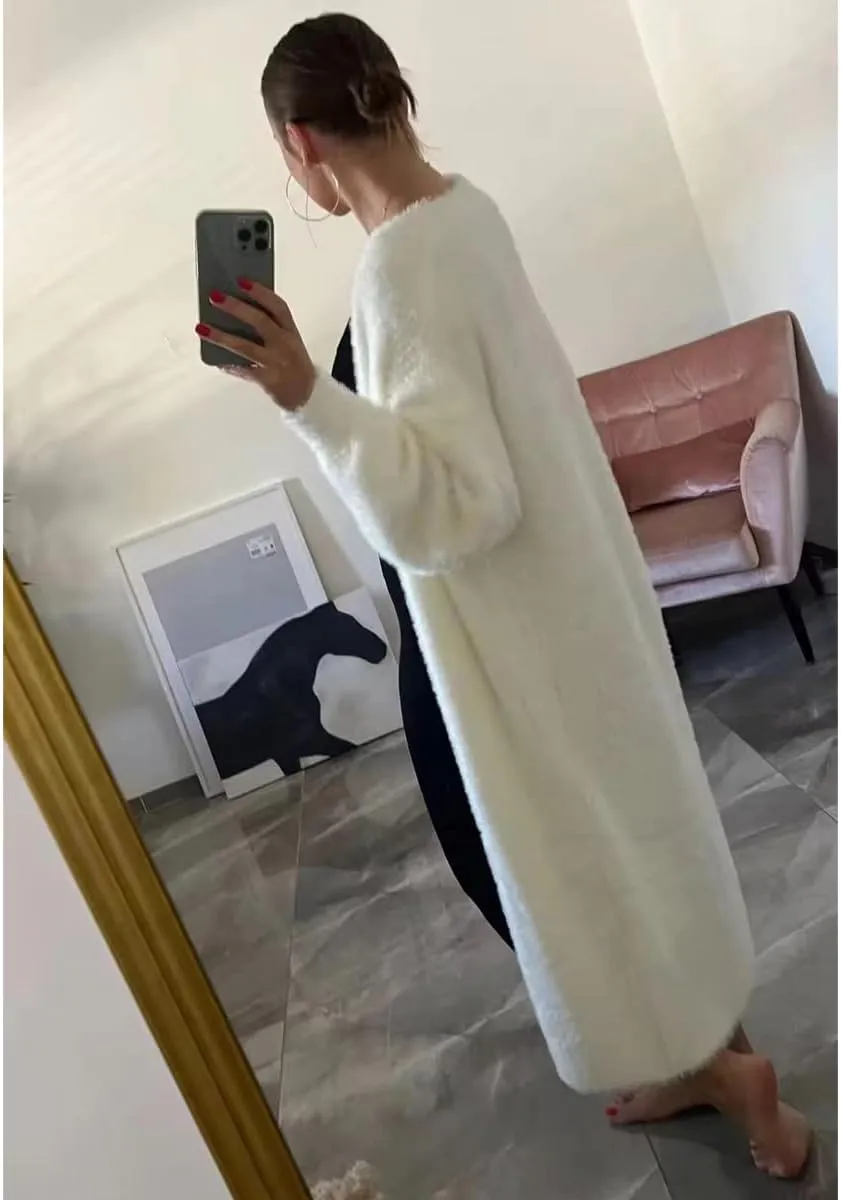 Long Fuzzy Cardigan Oversized Open Front Mohair Sweater Women Soft Cozy Warm Cardigan Trendy Coquette Loungewear