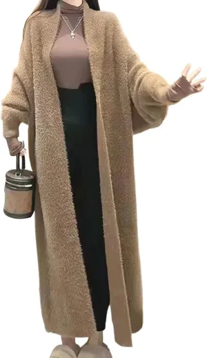 Long Fuzzy Cardigan Oversized Open Front Mohair Sweater Women Soft Cozy Warm Cardigan Trendy Coquette Loungewear