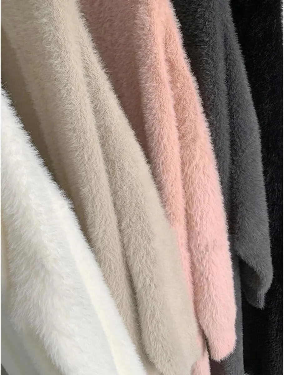 Long Fuzzy Cardigan Oversized Open Front Mohair Sweater Women Soft Cozy Warm Cardigan Trendy Coquette Loungewear
