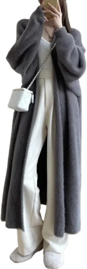 Long Fuzzy Cardigan Oversized Open Front Mohair Sweater Women Soft Cozy Warm Cardigan Trendy Coquette Loungewear