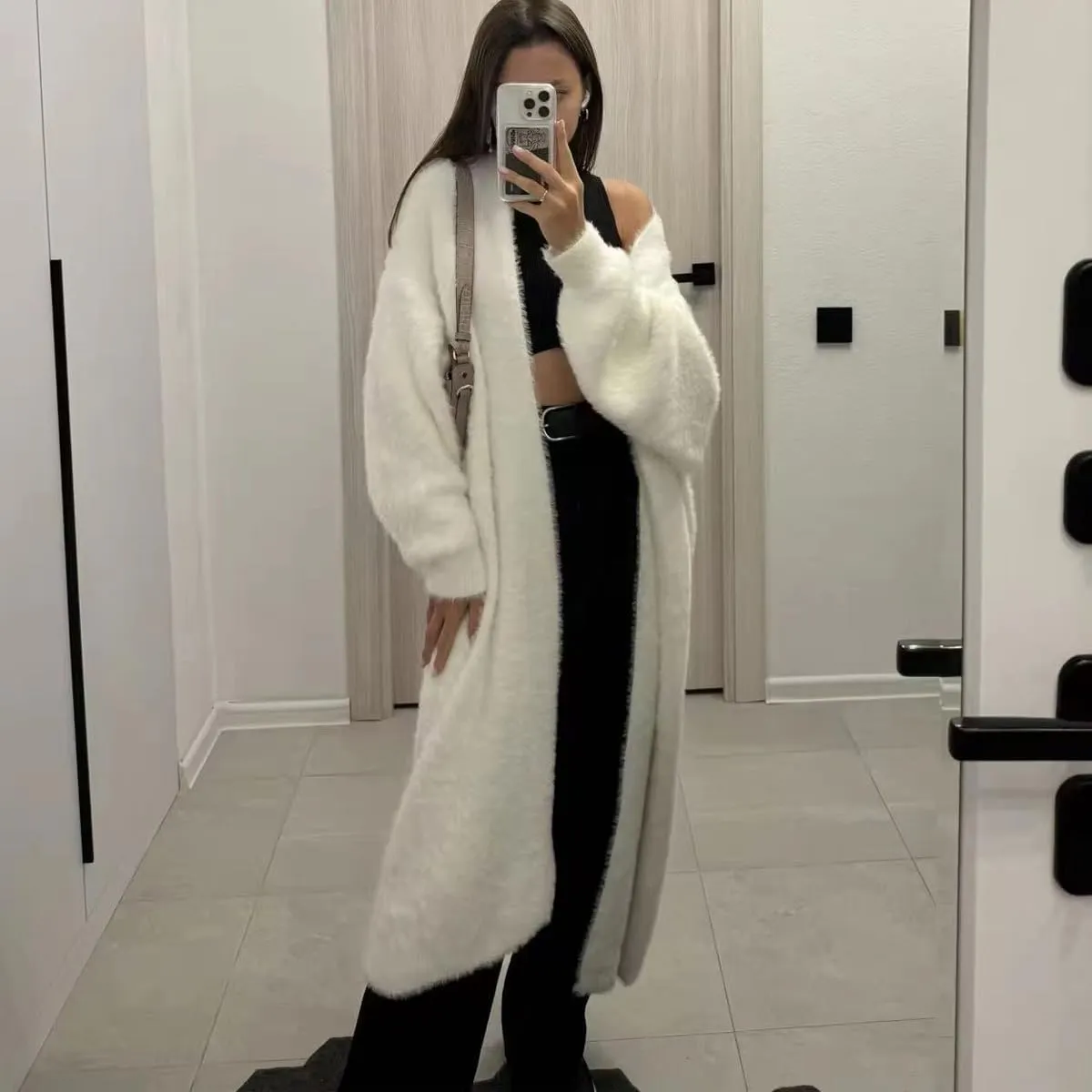 Long Fuzzy Cardigan Oversized Open Front Mohair Sweater Women Soft Cozy Warm Cardigan Trendy Coquette Loungewear