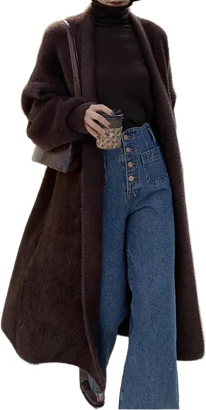 Long Fuzzy Cardigan Oversized Open Front Mohair Sweater Women Soft Cozy Warm Cardigan Trendy Coquette Loungewear