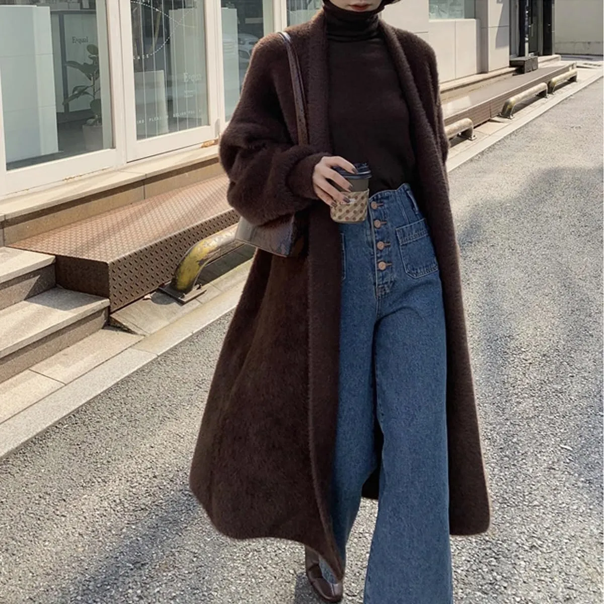 Long Fuzzy Cardigan Oversized Open Front Mohair Sweater Women Soft Cozy Warm Cardigan Trendy Coquette Loungewear