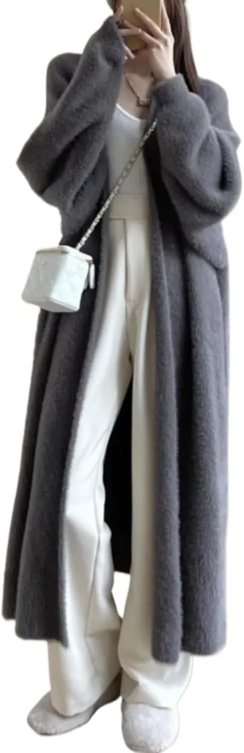 Long Fuzzy Cardigan Oversized Open Front Mohair Sweater Women Soft Cozy Warm Cardigan Trendy Coquette Loungewear