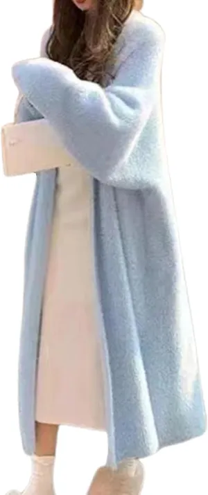 Long Fuzzy Cardigan Oversized Open Front Mohair Sweater Women Soft Cozy Warm Cardigan Trendy Coquette Loungewear