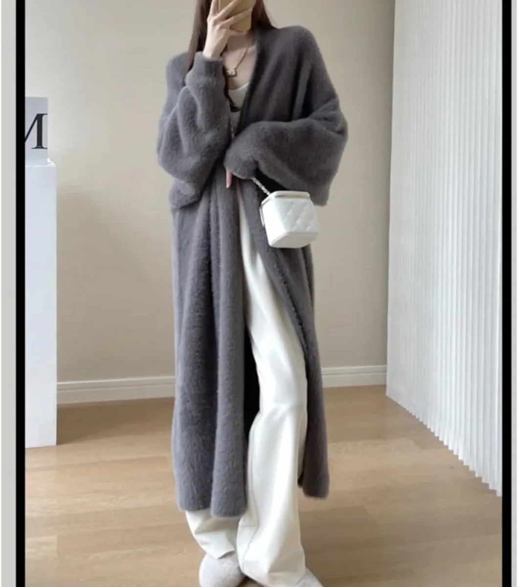 Long Fuzzy Cardigan Oversized Open Front Mohair Sweater Women Soft Cozy Warm Cardigan Trendy Coquette Loungewear