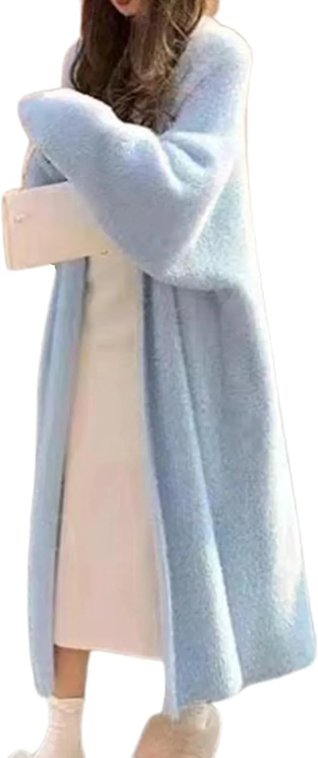 Long Fuzzy Cardigan Oversized Open Front Mohair Sweater Women Soft Cozy Warm Cardigan Trendy Coquette Loungewear