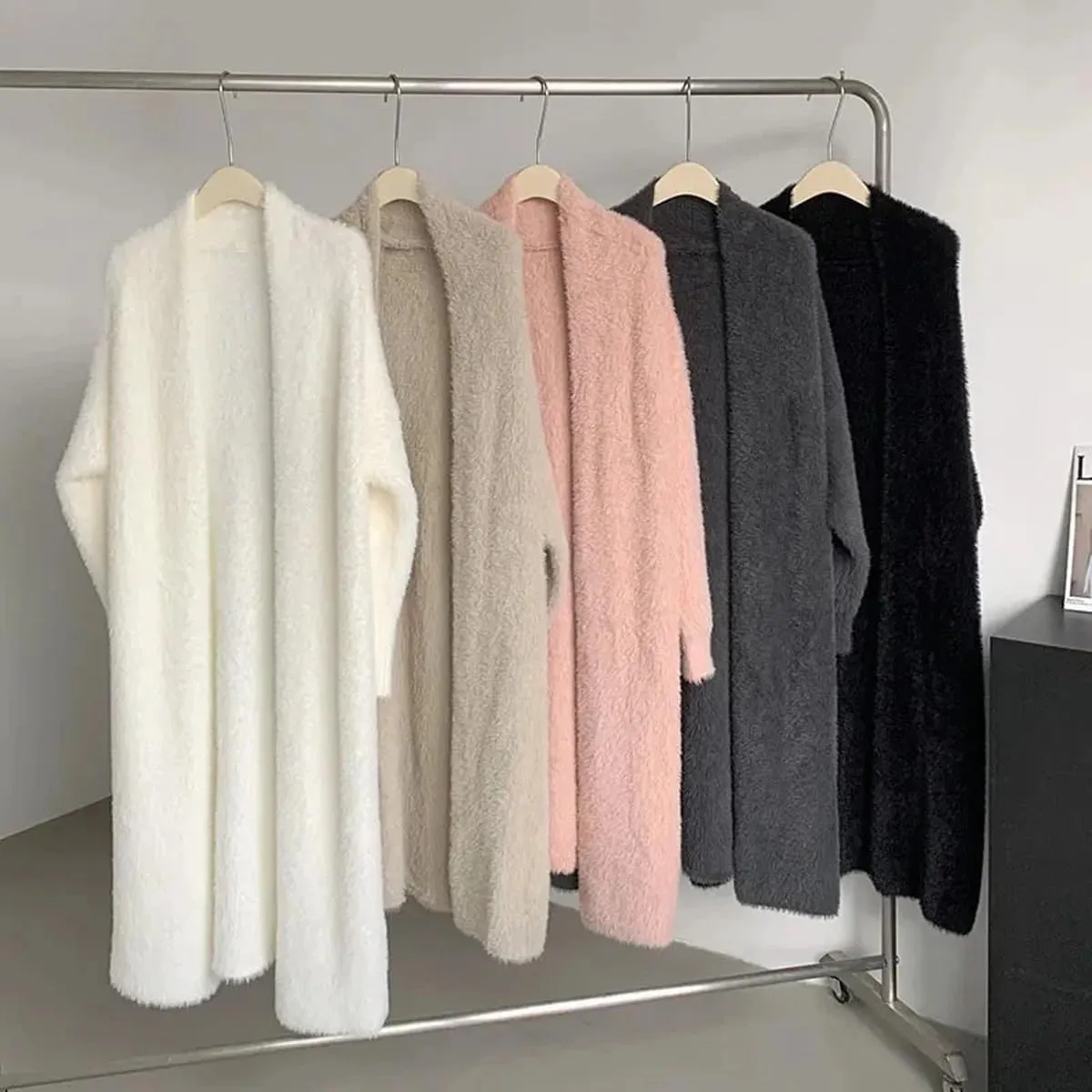 Long Fuzzy Cardigan Oversized Open Front Mohair Sweater Women Soft Cozy Warm Cardigan Trendy Coquette Loungewear