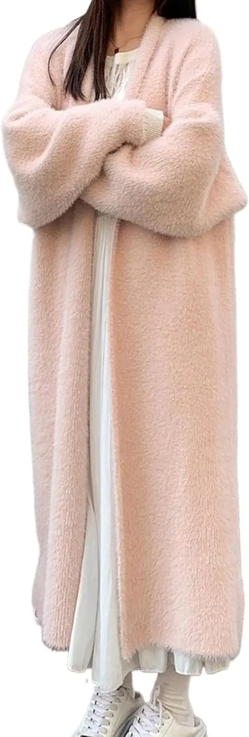 Long Fuzzy Cardigan Oversized Open Front Mohair Sweater Women Soft Cozy Warm Cardigan Trendy Coquette Loungewear