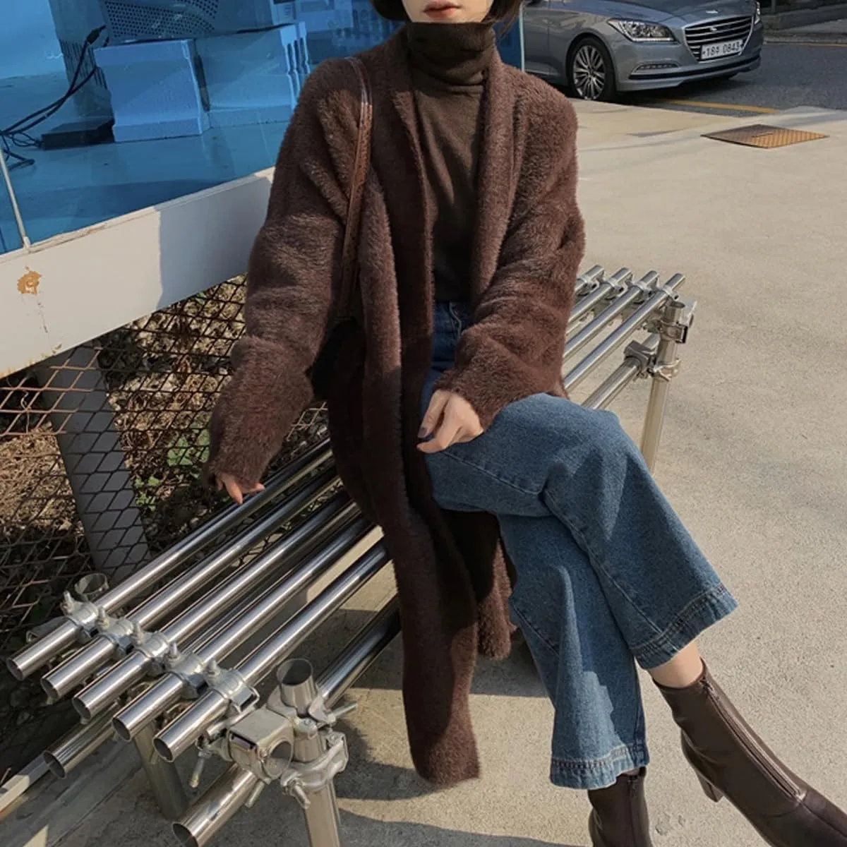 Long Fuzzy Cardigan Oversized Open Front Mohair Sweater Women Soft Cozy Warm Cardigan Trendy Coquette Loungewear