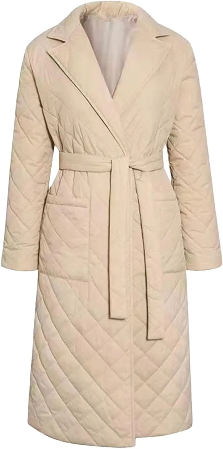 Long Puffer Coat Women Lightweight Quilted Down Jacket Overcoat Warm Winter Coats Trendy Casual Outerwear with Belt