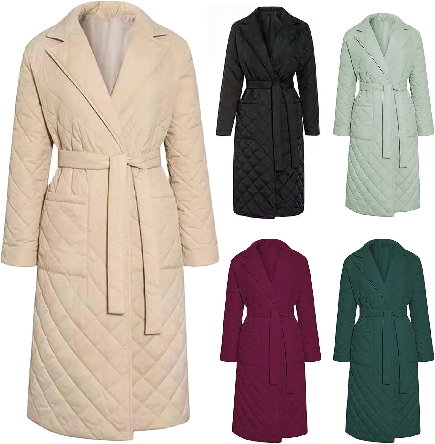 Long Puffer Coat Women Lightweight Quilted Down Jacket Overcoat Warm Winter Coats Trendy Casual Outerwear with Belt