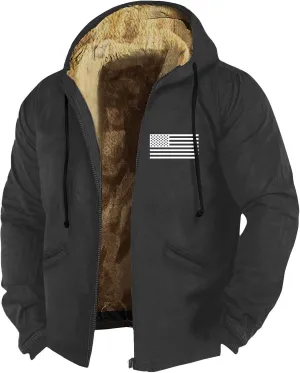 Long Sleeve Coat Graphic Zipper Winter Coats Fleece Fur Lined Jacket Long Sleeve Oversized Hoodies For Men