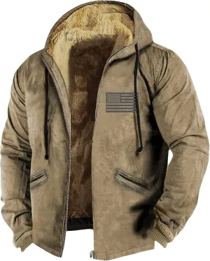 Long Sleeve Coat Graphic Zipper Winter Coats Fleece Fur Lined Jacket Long Sleeve Oversized Hoodies For Men