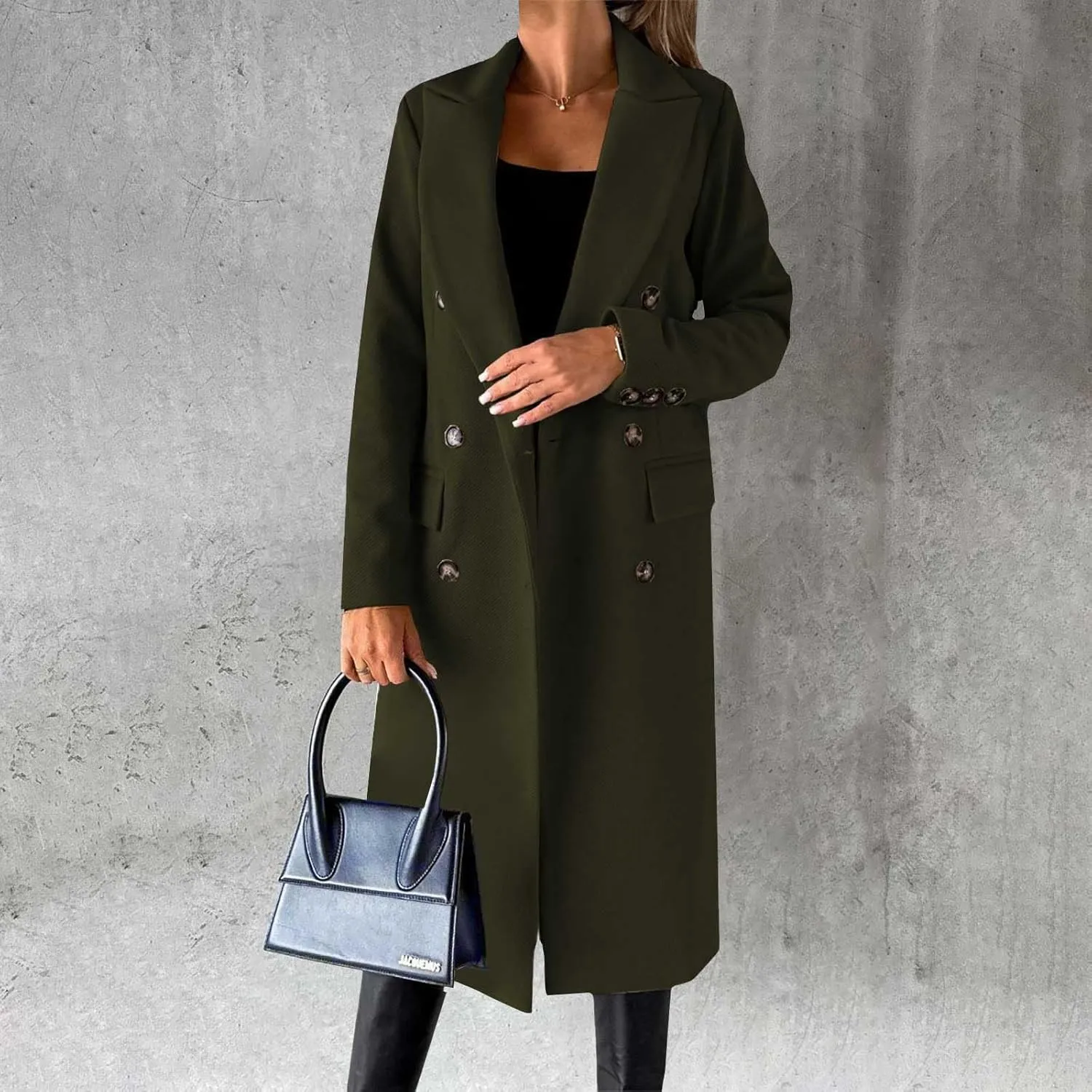Long Winter Coats for Women Double Breasted Classic Lapel Outerwear Casual Trench Coat