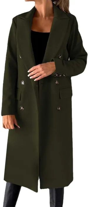 Long Winter Coats for Women Double Breasted Classic Lapel Outerwear Casual Trench Coat