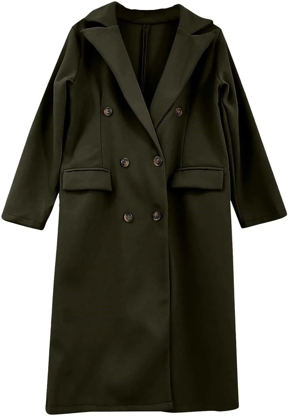 Long Winter Coats for Women Double Breasted Classic Lapel Outerwear Casual Trench Coat