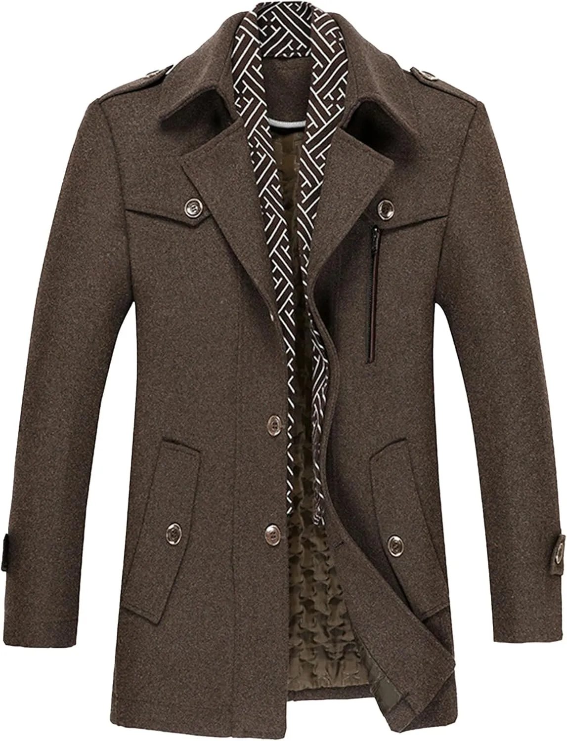 Maiyifu-GJ Men Stylish Scarf Single Breasted Wool Blend Coat Thick Winter Warm Slim Fit Coat Business Top Trench Overcoat