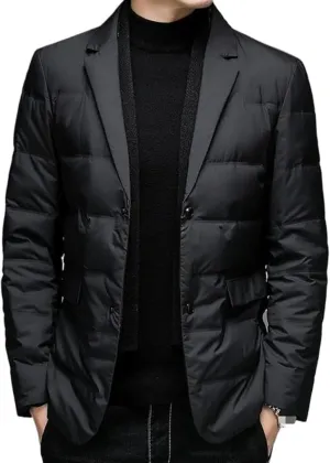 Maiyifu-GJ Men's Business Casual Down Jacket Suit Lapel Double Pockets Windbreaker Winter Warm Slim Puffer Jacket