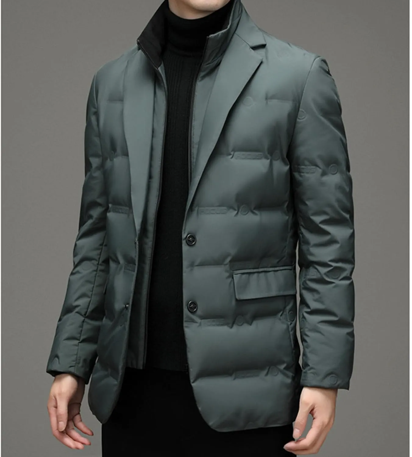 Maiyifu-GJ Men's Business Casual Down Jacket Suit Lapel Double Pockets Windbreaker Winter Warm Slim Puffer Jacket