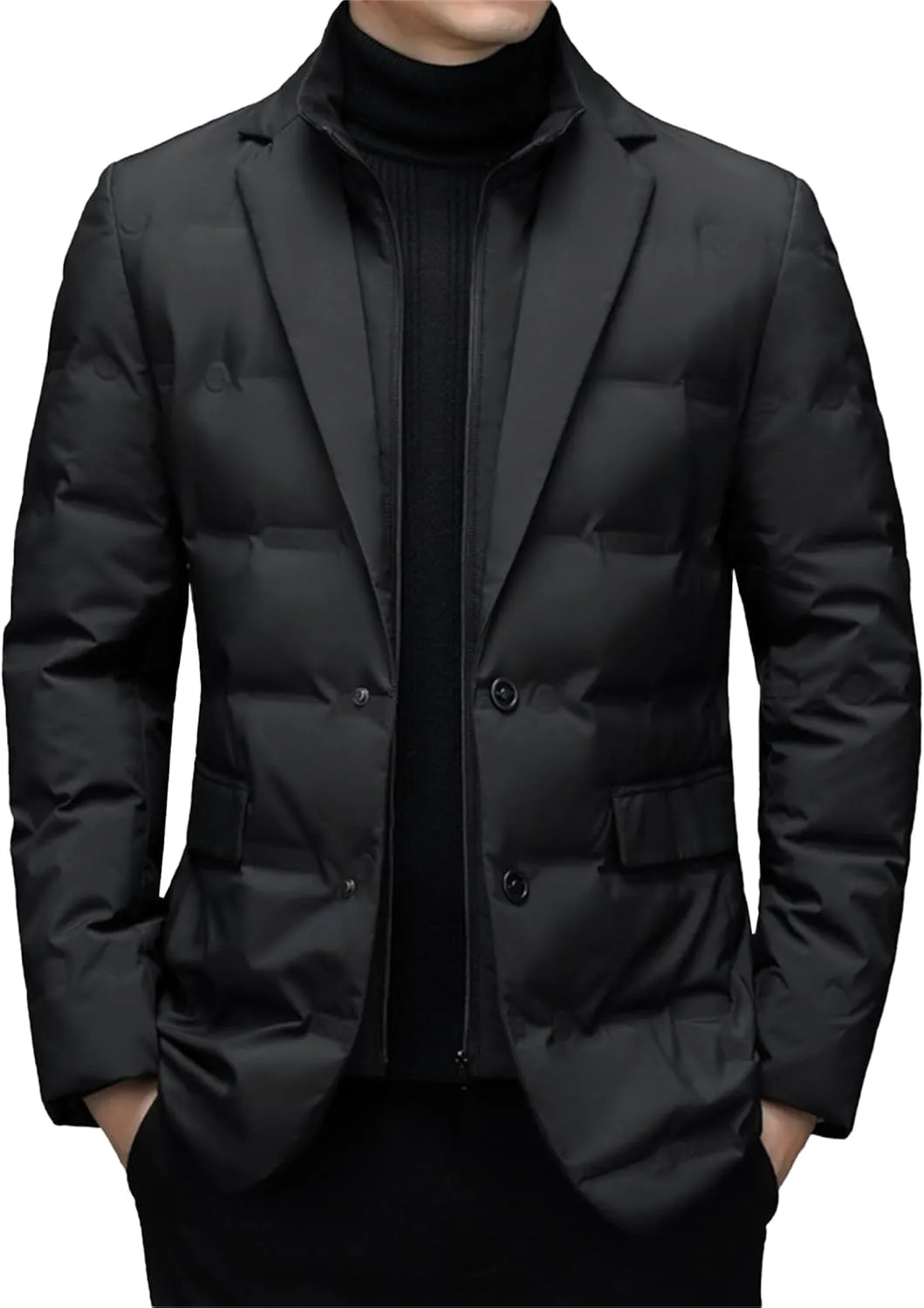 Maiyifu-GJ Men's Business Casual Down Jacket Suit Lapel Double Pockets Windbreaker Winter Warm Slim Puffer Jacket