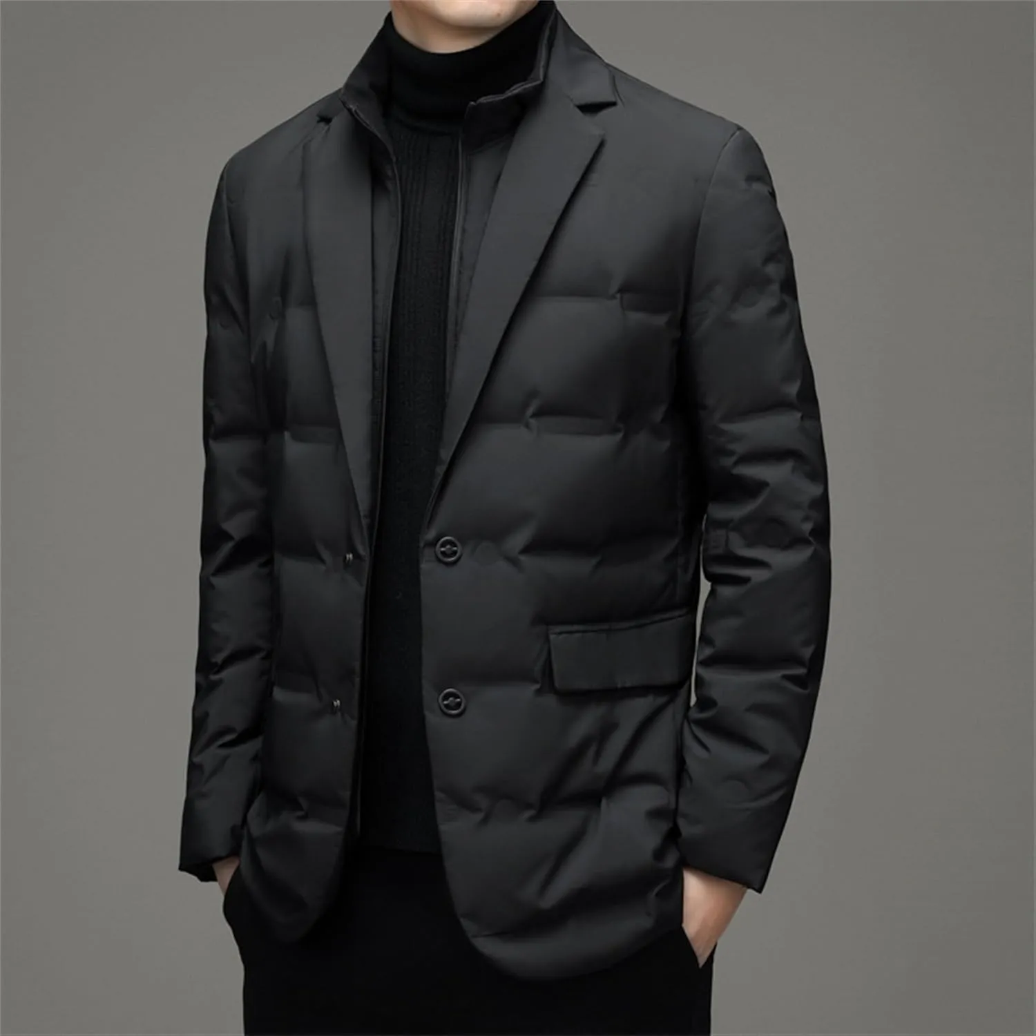 Maiyifu-GJ Men's Business Casual Down Jacket Suit Lapel Double Pockets Windbreaker Winter Warm Slim Puffer Jacket