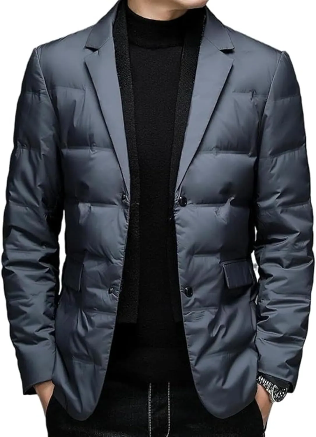 Maiyifu-GJ Men's Business Casual Down Jacket Suit Lapel Double Pockets Windbreaker Winter Warm Slim Puffer Jacket