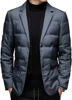 Maiyifu-GJ Men's Business Casual Down Jacket Suit Lapel Double Pockets Windbreaker Winter Warm Slim Puffer Jacket