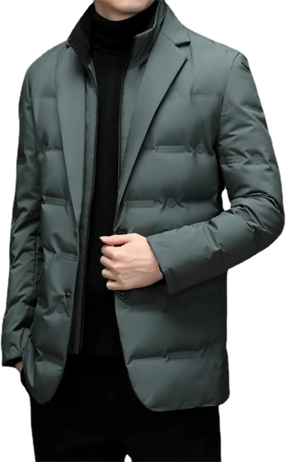 Maiyifu-GJ Men's Business Casual Down Jacket Suit Lapel Double Pockets Windbreaker Winter Warm Slim Puffer Jacket