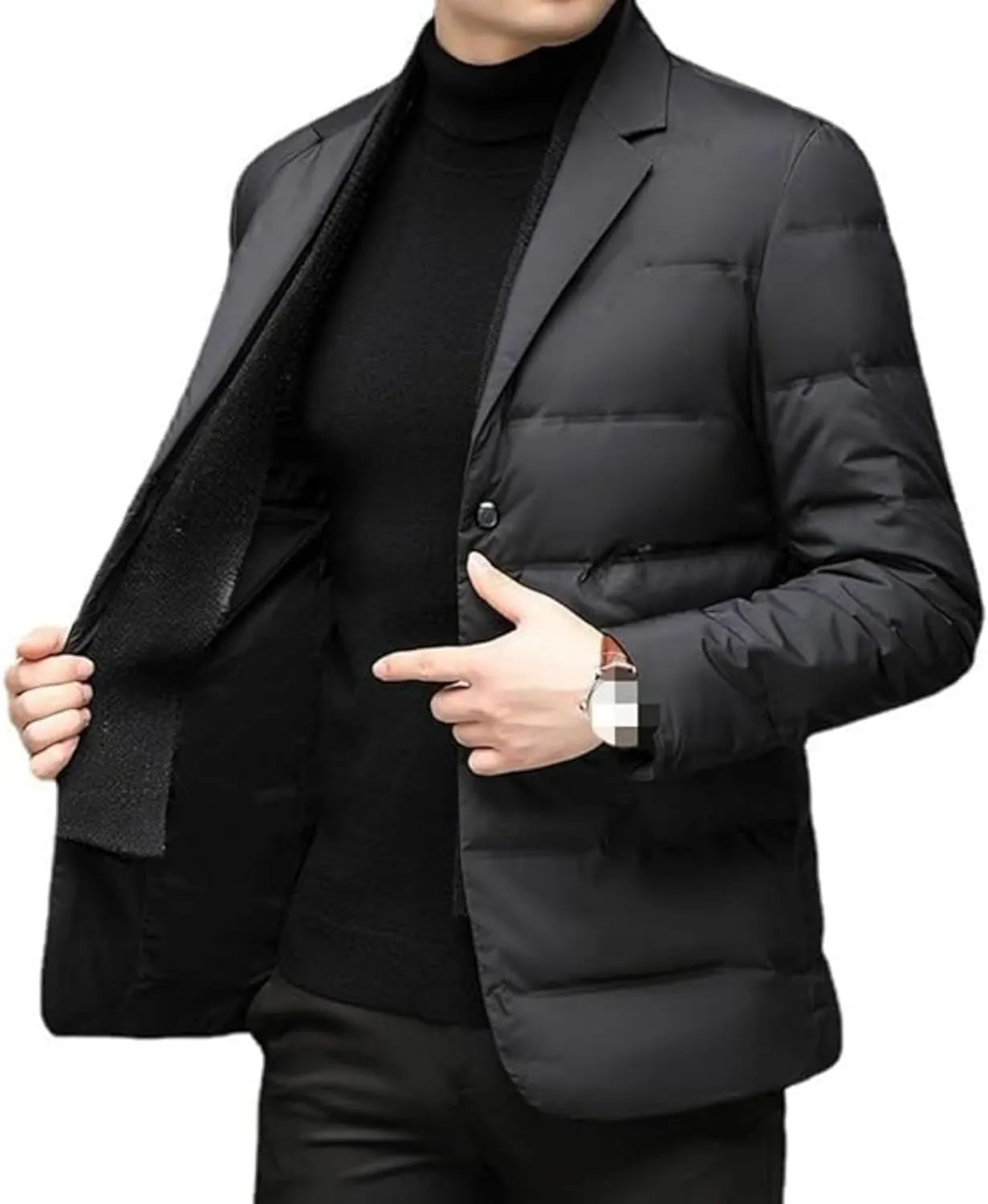 Maiyifu-GJ Men's Business Casual Down Jacket Suit Lapel Double Pockets Windbreaker Winter Warm Slim Puffer Jacket