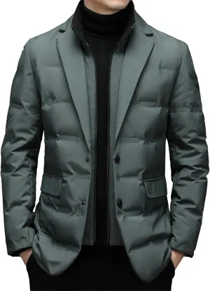 Maiyifu-GJ Men's Business Casual Down Jacket Suit Lapel Double Pockets Windbreaker Winter Warm Slim Puffer Jacket