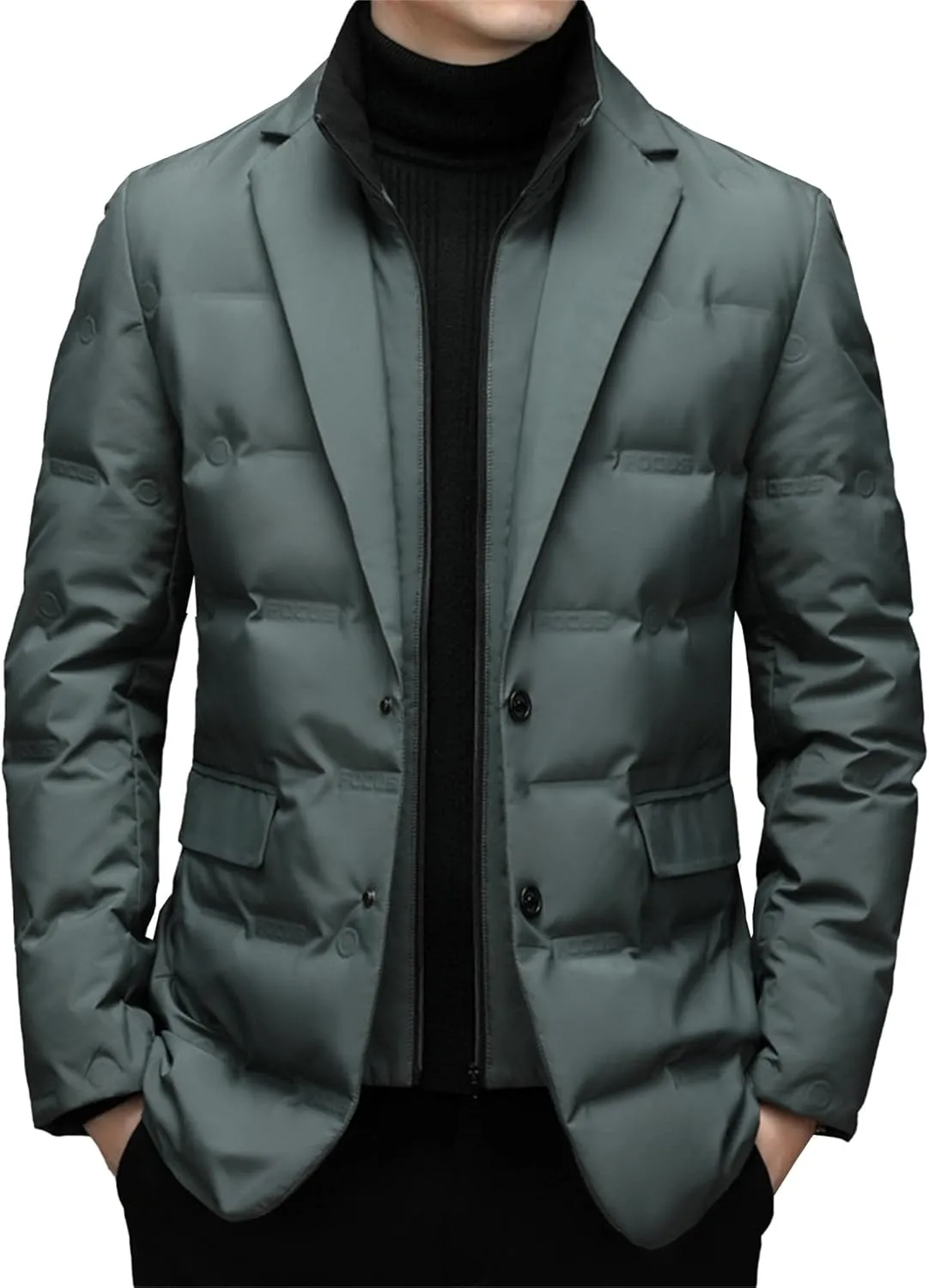 Maiyifu-GJ Men's Business Casual Down Jacket Suit Lapel Double Pockets Windbreaker Winter Warm Slim Puffer Jacket