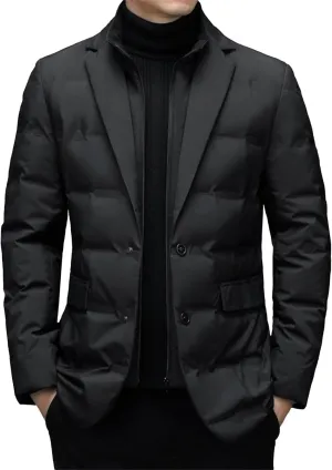 Maiyifu-GJ Men's Business Casual Down Jacket Suit Lapel Double Pockets Windbreaker Winter Warm Slim Puffer Jacket