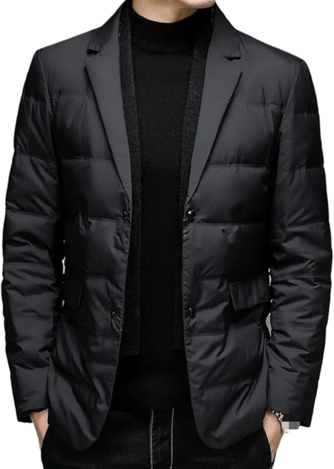 Maiyifu-GJ Men's Business Casual Down Jacket Suit Lapel Double Pockets Windbreaker Winter Warm Slim Puffer Jacket