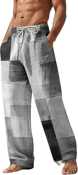 Men Casual Pants Funny Print Slacks Open Bottom Outdoor Vacation Pants Baggy Beach Straight Leg Trousers for Summer