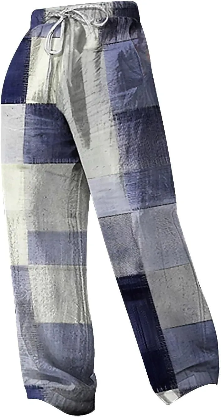 Men Casual Pants Funny Print Slacks Open Bottom Outdoor Vacation Pants Baggy Beach Straight Leg Trousers for Summer