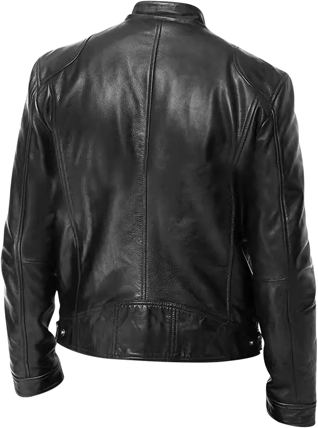 Men Faux Leather Zip Up Jacket Stand Collar Leather Motorcycle Jacket Lightweight Bomber Outwear PU Coat with Pockets