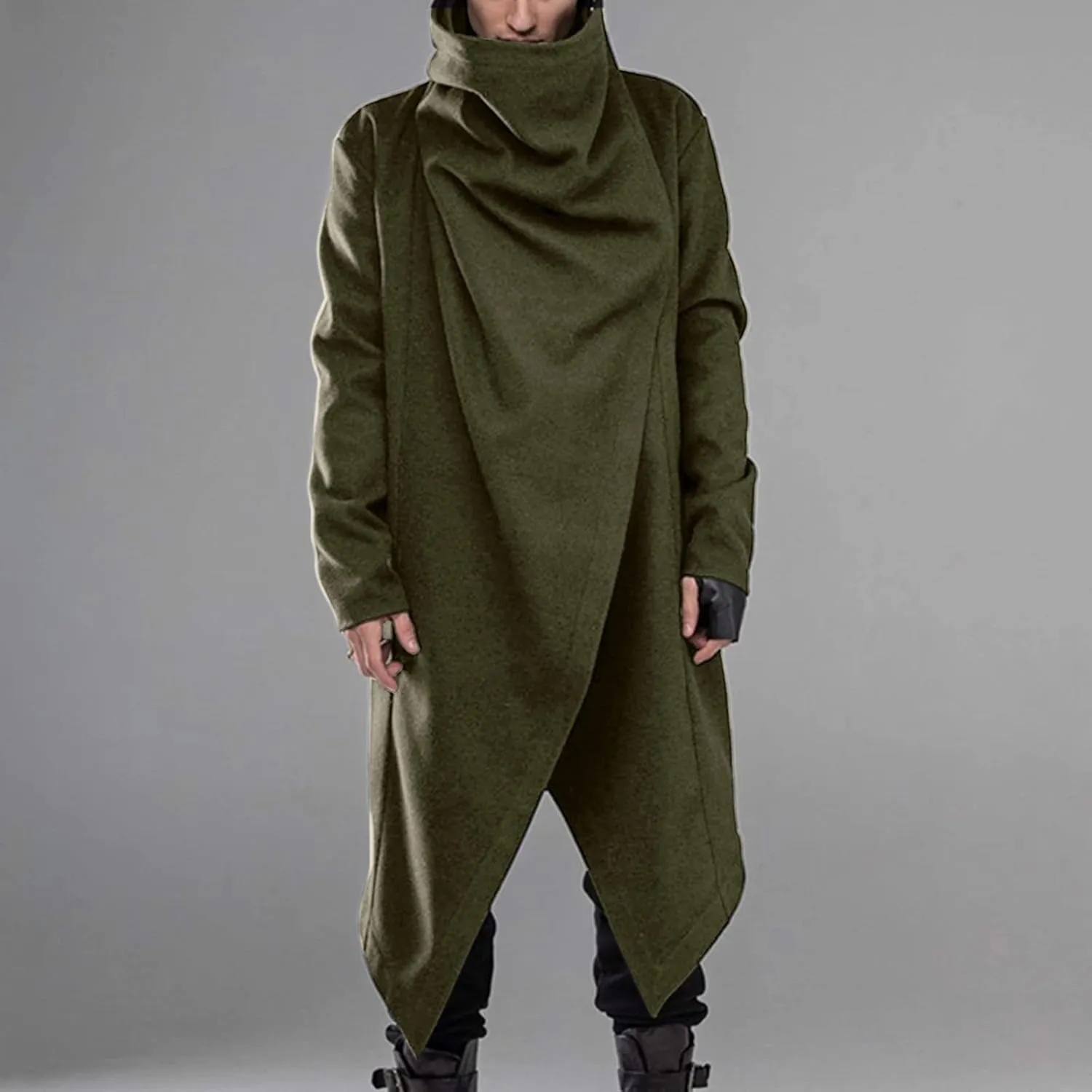 Men Lightweight Casual Cape Cloak Long Length Irregular Hem Pullover Overcoat Hip Hop Slim Poncho Sweatshirt Coat